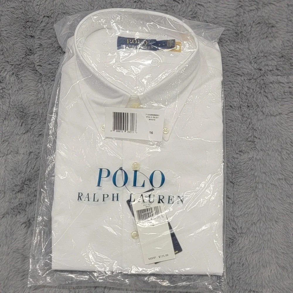 Polo Ralph Lauren Shirt Mens 16 White Oxford Classic Long Sleeve Button Down